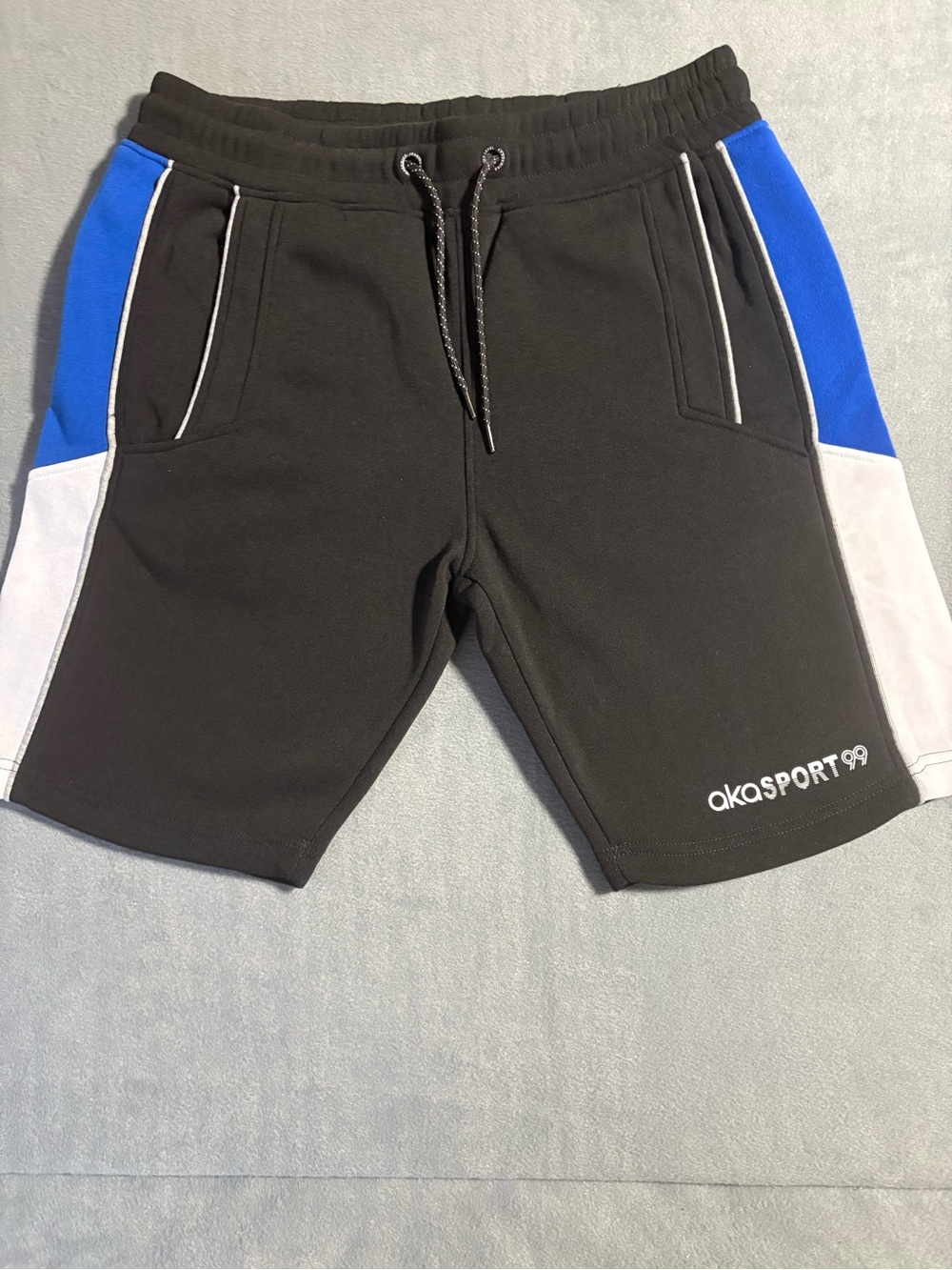 Akademiks Black Athletic Shorts with Blue & White Side Panels